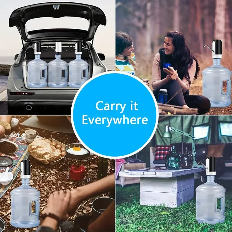 1Pc USB Rechargeable Electric Water Bottle Pump Automatic Drinking Water Dispenser with Power Switch Portable for Camping