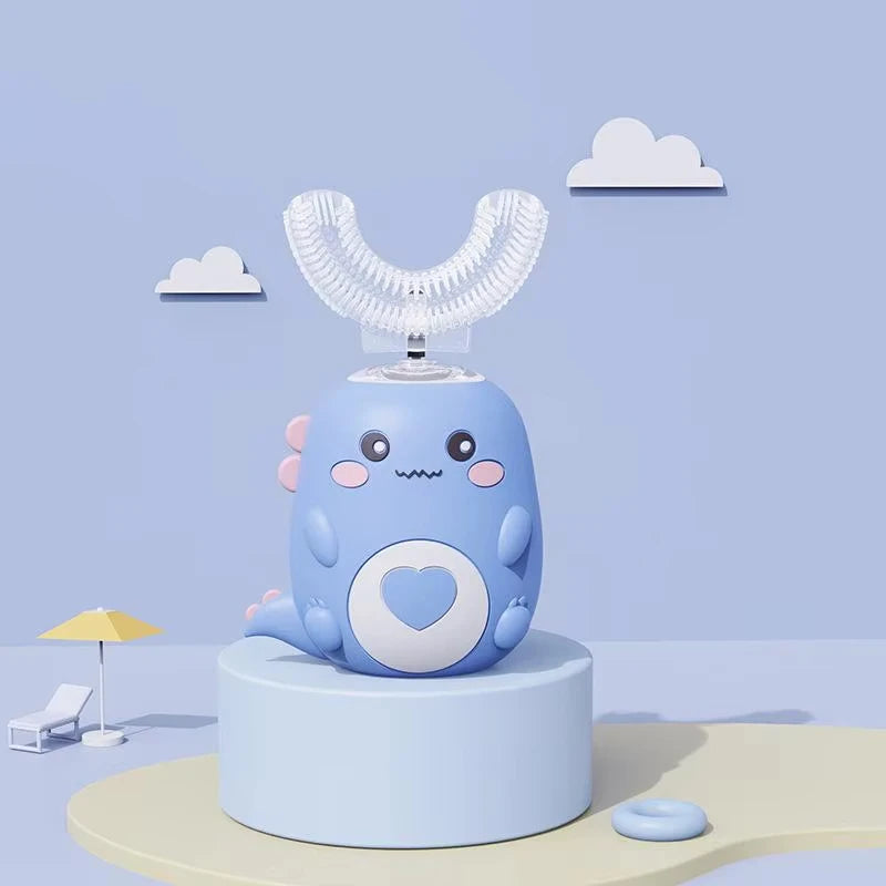 Children U-shaped Electric Toothbrush 360 Degrees Smart Cartoon Kids Silicone Toothbrush Automatic Rechargeable Sonic Toothbrush