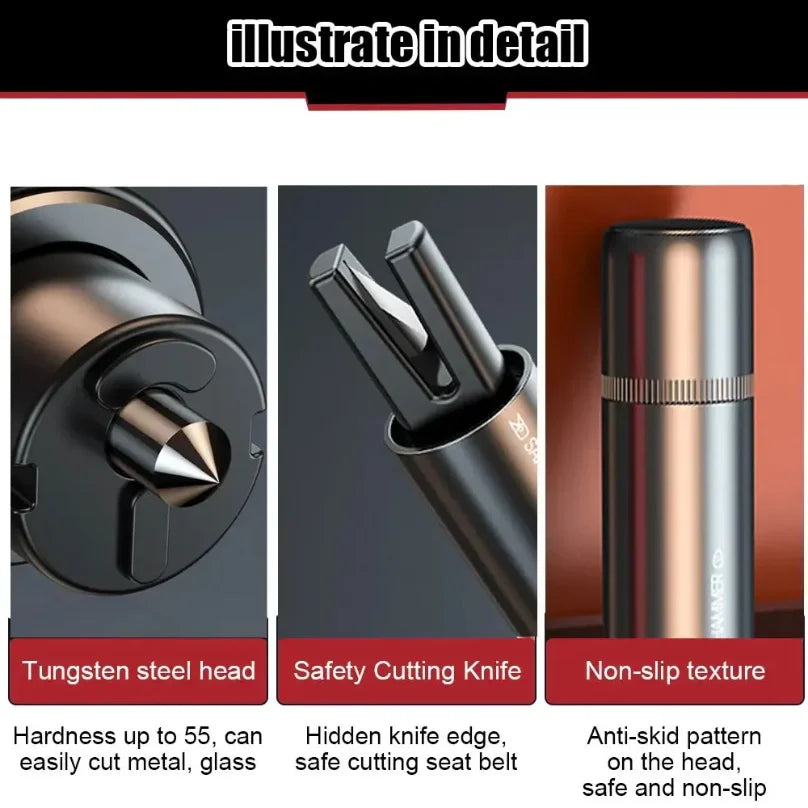 2 in 1 Car Safety Hammer Emergency Escape Tool Tungsten Steel Tip Glass Breaker Seatbelt Cutter Auto Emergency Rescue Kit
