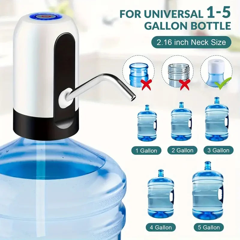 1Pc USB Rechargeable Electric Water Bottle Pump Automatic Drinking Water Dispenser with Power Switch Portable for Camping