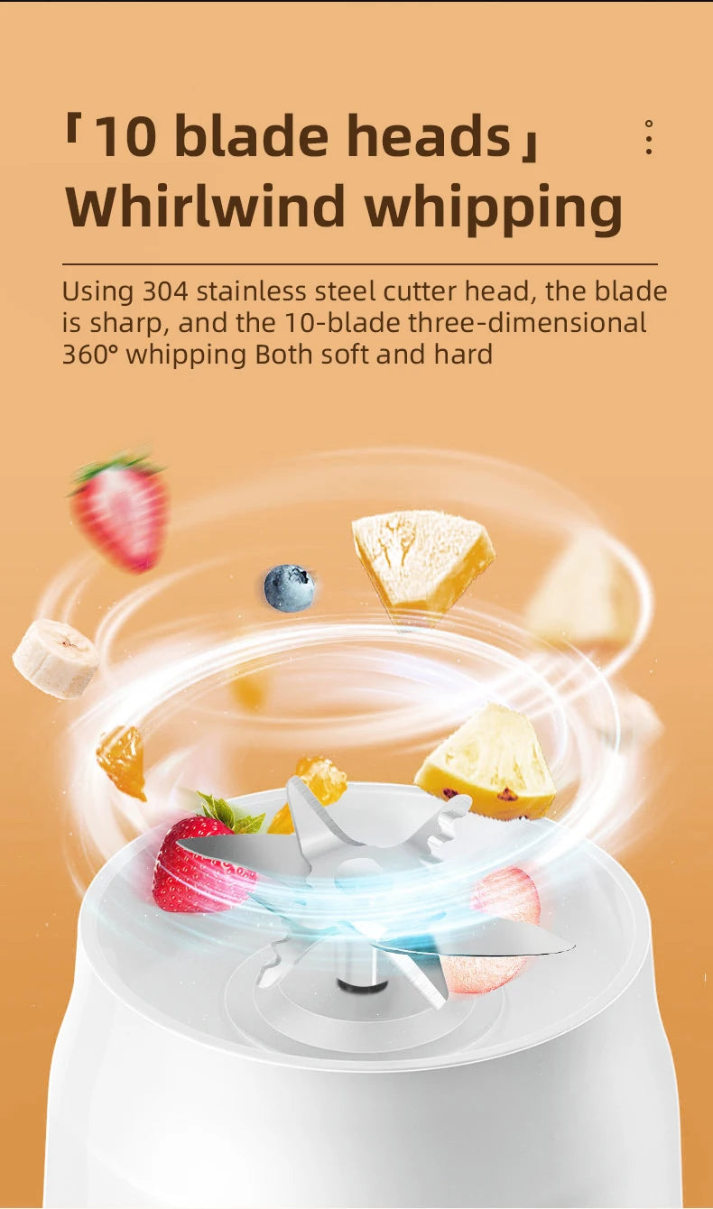Portable Electric Blender 40W USB Rechargeable Cordless Juicer High Powerful Juicer Cup For Smoothie Milkshake Juice Food