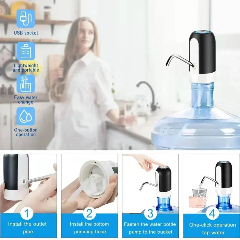 1Pc USB Rechargeable Electric Water Bottle Pump Automatic Drinking Water Dispenser with Power Switch Portable for Camping