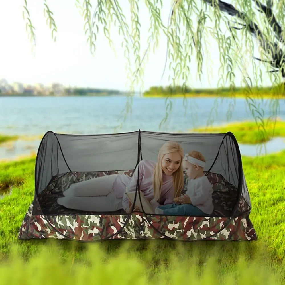 Folding Camo Camping Mosquito Net Tent with Bottom Mesh Tent Outdoor Mosquito Net Zipper Single Portable Mosquito Net Trips