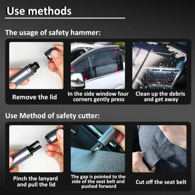 2 in 1 Car Safety Hammer Emergency Escape Tool Tungsten Steel Tip Glass Breaker Seatbelt Cutter Auto Emergency Rescue Kit